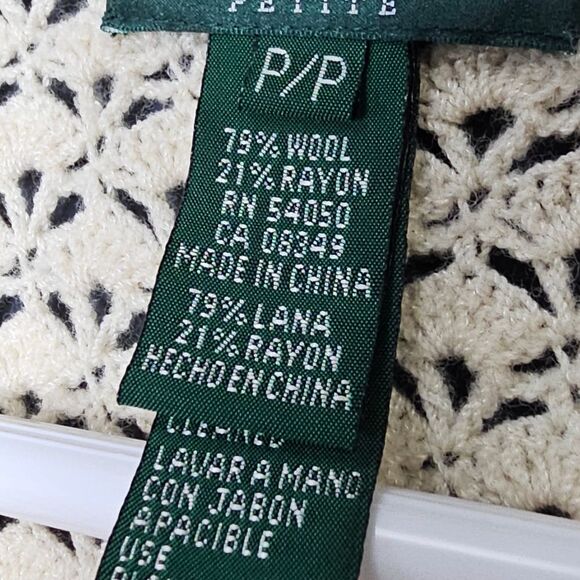 Lauren Ralph Lauren Petite Exclusive Handknitted Cream Crochet Button Cardigan S - Picture 2 of 10